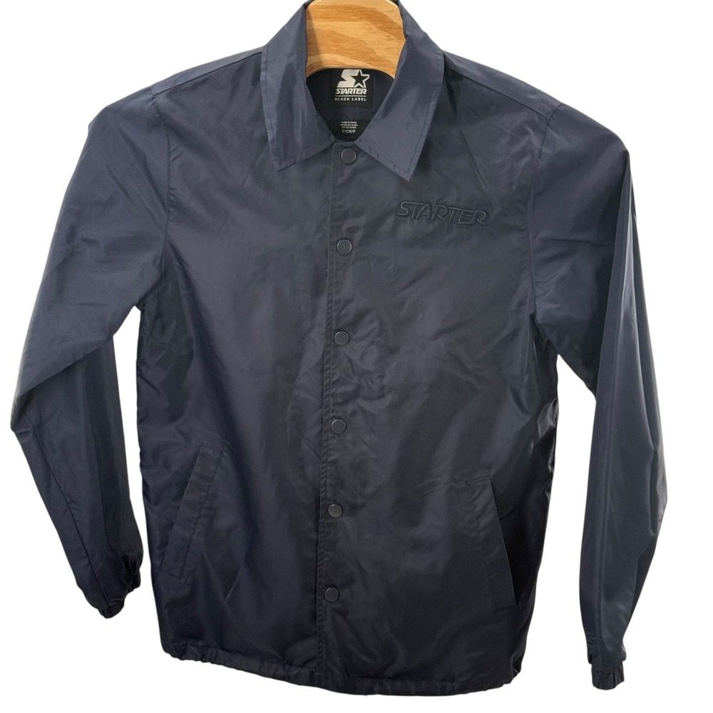 Starter Black Label Coach Navy Jacket Snap Front Lightweight S Retro VTG Y2K
